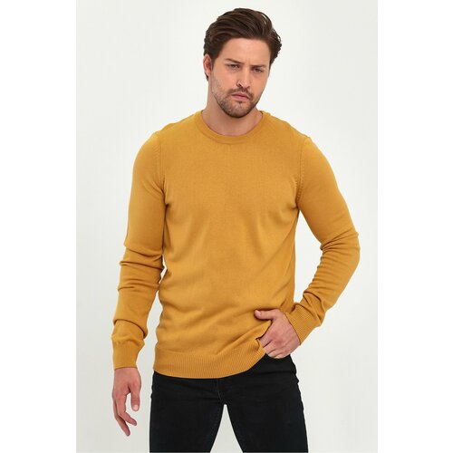 Lafaba Men's Mustard Crew Neck Basic Knitwear Sweater Slike