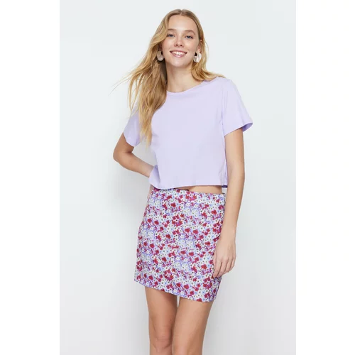 Trendyol Purple Mini Woven Floral Skirt