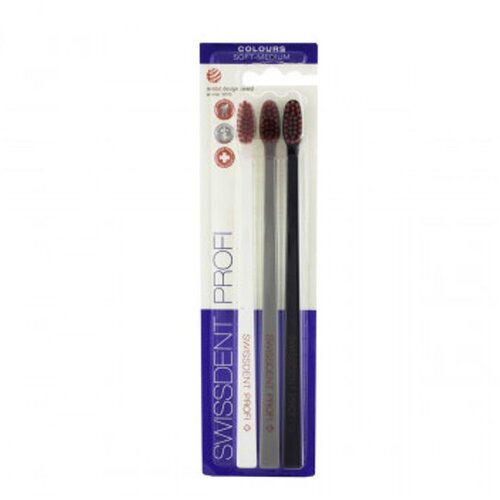 Swissdent Profi Colours Trio Soft-Medium mehka do srednje trda zobna &scaron;četka 3 ks odtenek White, Grey, Black Cene