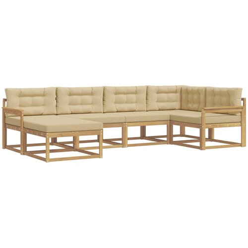  Set vanjskih sofa s jastukom 5 pcs Bijela i bež Poliester Slike
