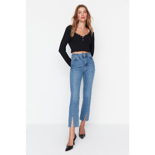 Trendyol Blue Stitch Detail Slit High Waist Bootcut Jeans Slike