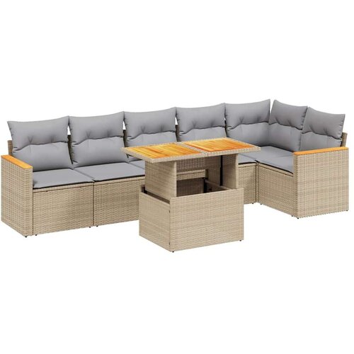 VidaXL 7-dijelni set vrtnih sofa od poliratana s jastucima bež Slike