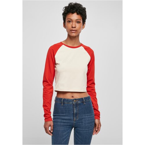 UC Curvy Ladies Organic Cropped Retro Baseball Longsleeve Whitesand/Hugered Cene