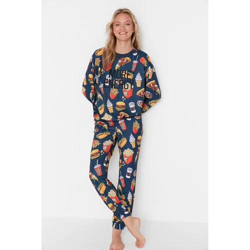 Trendyol Multi Color Slogan Knitted Pajamas Set