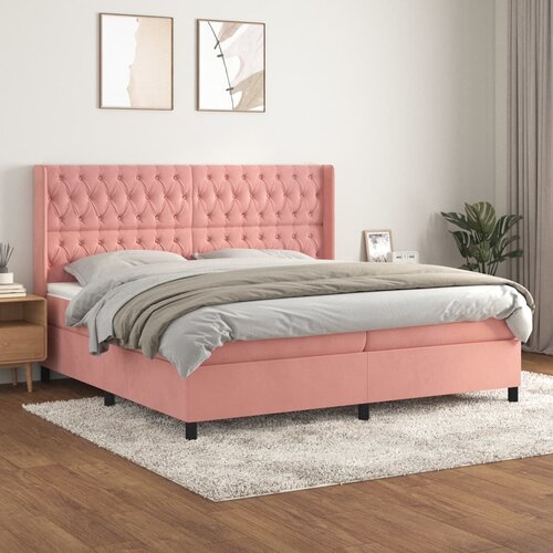 The Living Store Box spring postelja z vzmetnico roza 200x200 cm žamet - Box Spring Postelja, (21489444) Slike