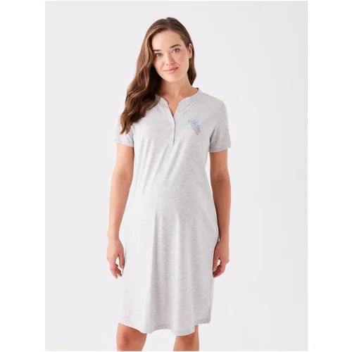 LC Waikiki Round Neck Printed Short Sleeve Maternity Nightgown