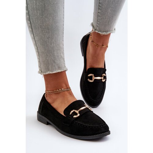 Kesi Women's flat-heeled loafers with embellishments, black aviole Cene