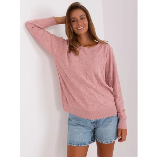 Fashion Hunters Light pink classic sweater with a round neckline