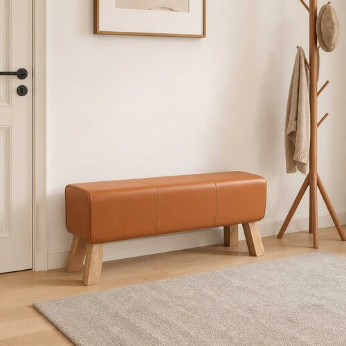  Klupa 110 x 30 x 45 cm Prava koža Smeđa Cijene