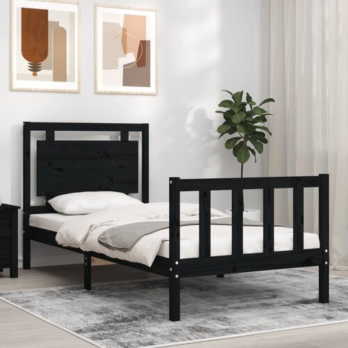  Kreveta s uzglavljem crni 90 x 200 cm od masivnog drva Slike