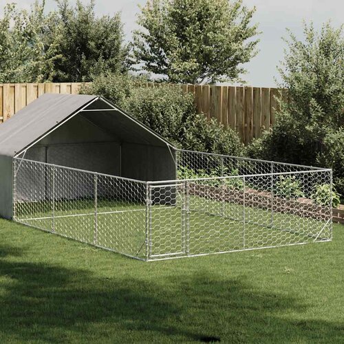 vidaXL Zunanji pasji boks z izpustom 7x3x1,9 m pocinkano jeklo Cene