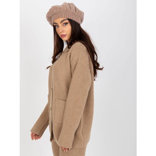 Fashion Hunters Women's dark beige winter hat with rhinestones Cene