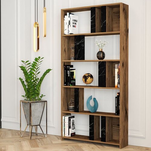 Hanah home Lima - Walnut, Black Marble WalnutBlack Bookshelf Cene