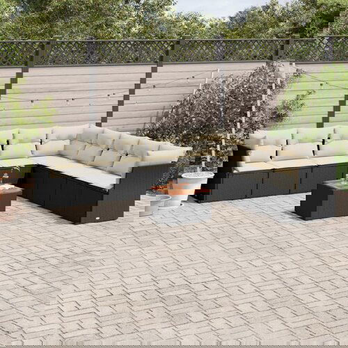 VidaXL 10-dijelni set vrtnih sofa s jastucima crni od poliratana Slike