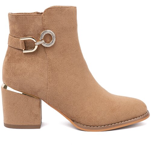 Shelvt Stylish ankle boots in a shade of light brown with gold detail Cene