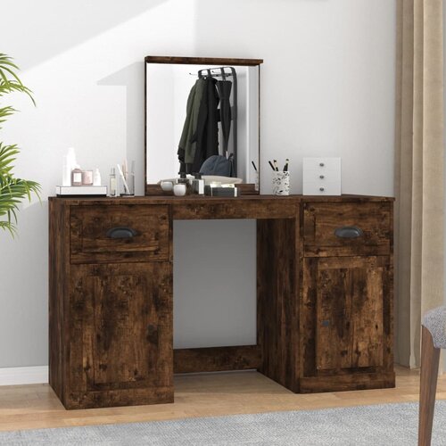 vidaXL Toaletna mizica z ogledalom dimljen hrast 130x50x132,5 cm Cene