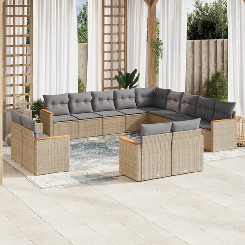 vidaXL 13-dijelni set vrtnih sofa s jastucima bež od poliratana Cijene