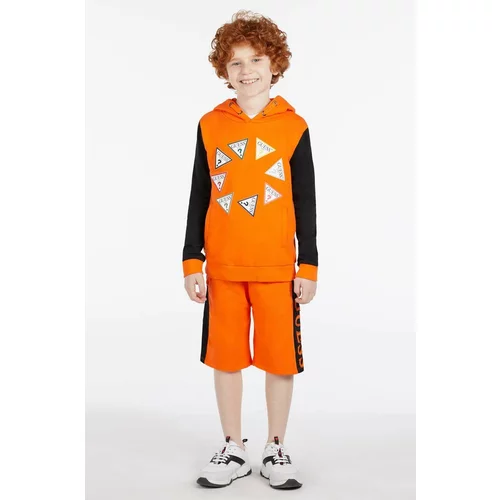 Guess Otroška bombažna mikica oranžna barva, s kapuco