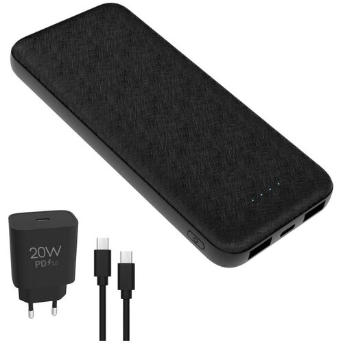 Power Bank 10000 mAh + adapter 20 W sa podr&scaron;kom za Power Delivery + USB-C/USB-C kabl 1 m, crne boje Cene