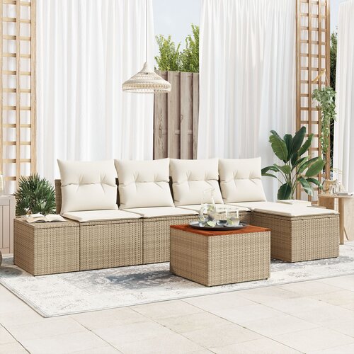 VidaXL 6-dijelni vrtni sofa set s jastučićima bež poli ratan akacija Slike