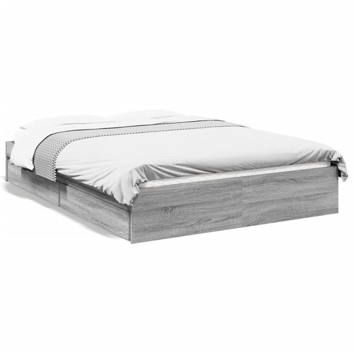 Maison Chic Posteljni okvir - Dvoposteljna postelja - Zakonska postelja s predali siva sonoma 135x190cm inženirski les, (21694135) Slike