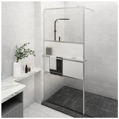  Pregrada za tu&amp;scaron; s polico krom 100x195 cm ESG steklo in aluminij Slike