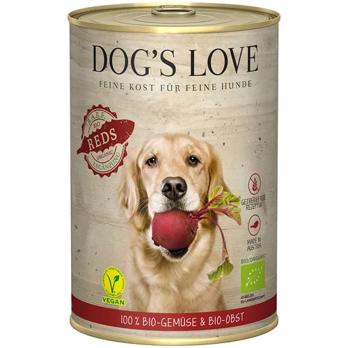 Dog's Love Bio Vegan 6 x 400 g - Rdeče sadje in zelenjava