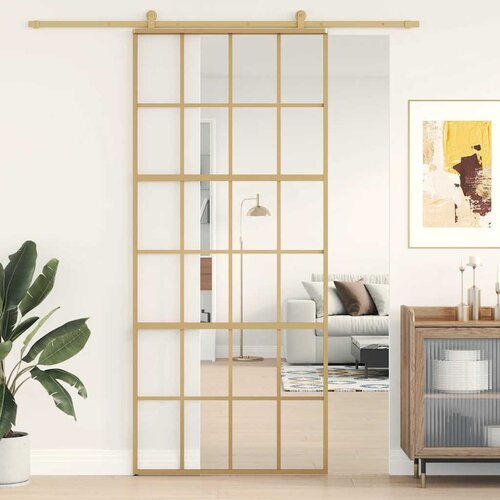  Klizna vrata zlatna 90 x 205 cm prozirno staklo ESG i aluminij Cijene