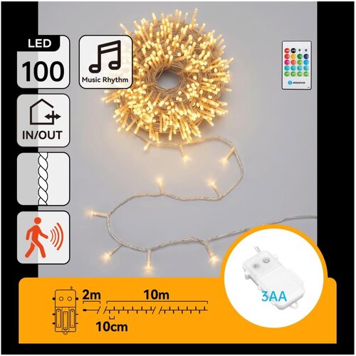 Aigostar LED prigu&scaron;iva spolja&scaron;nji božićni lanac sa senzorom 100xLED/3xAA 12m topla bela + daljinski upravljač Cene