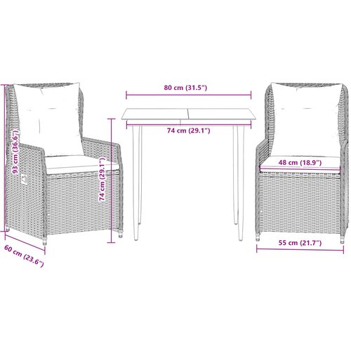  3-dijelni vrtni blagovaonski set s jastucima poliratan smeđi Smeđa 80 x 80 x 74 cm Slike