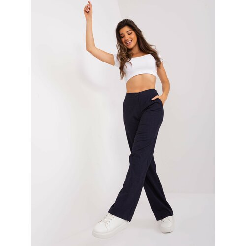 Fashion Hunters Navy blue trousers with button closure Cene