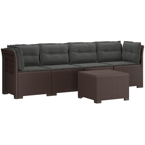  4-sjedala Vrtni kauč s jastučićima Tkanina od ratana PP Smeđa Slike