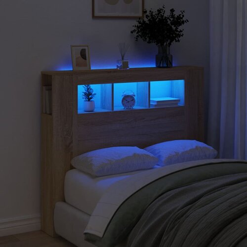 vidaXL LED posteljno vzglavje sonoma hrast 120x18,5x103,5 cm inž. les Cene