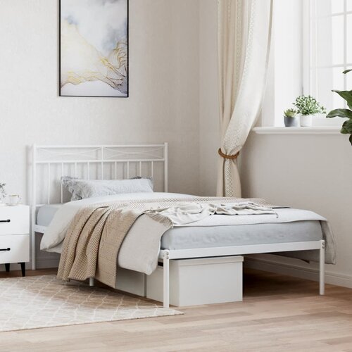  The Living Store Kovinski posteljni okvir z vzglavjem bel 107x203 cm - Posteljni Okvir, (21501195) Slike