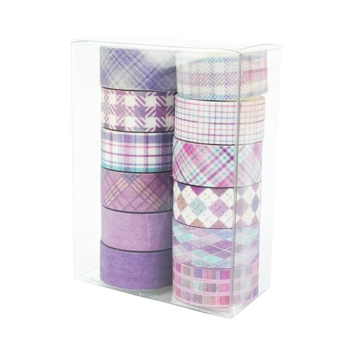 INF Komplet 12 trakov washi s črtami in karo vzorcem Purple, (21758446) Cene