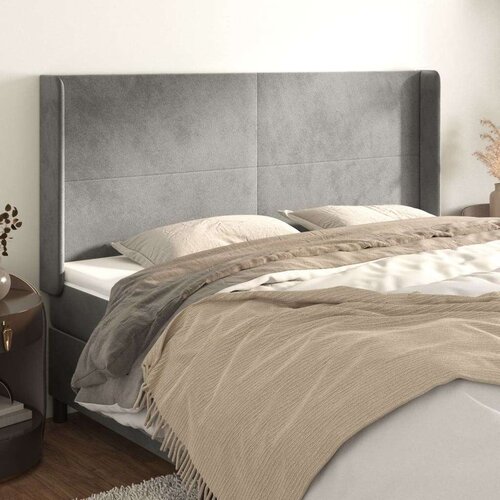  Uzglavlje s u&amp;scaron;ima svjetlosivo 203x16x118/128 cm bar&amp;scaron;unasto Slike