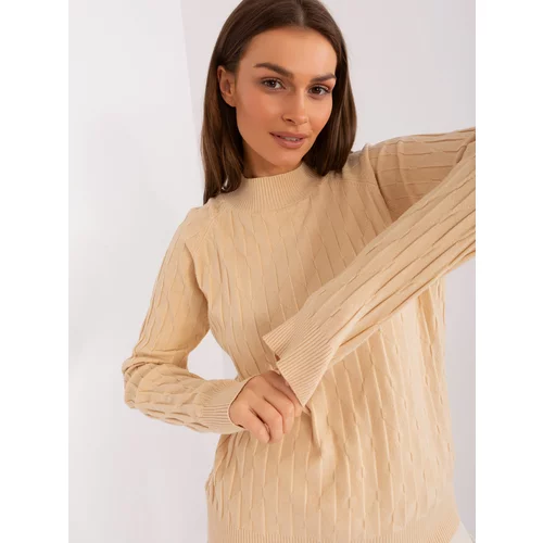 Fashion Hunters Beige women's classic sweater with patterns
