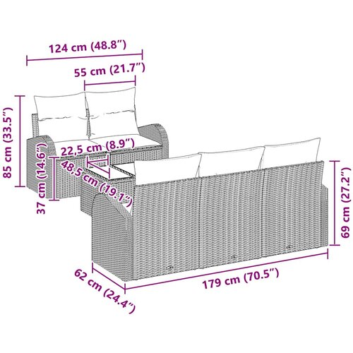  Sjedeća garnitura za vrt 6 kom. 5-Broj sjedala Smeđa i krem 179 x 62 x 69 cm Slike