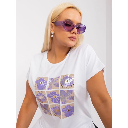 Fashion Hunters White and purple blouse plus size with print and application Slike