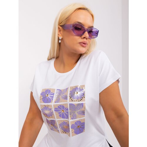 Fashion Hunters White and purple blouse plus size with print and application Slike