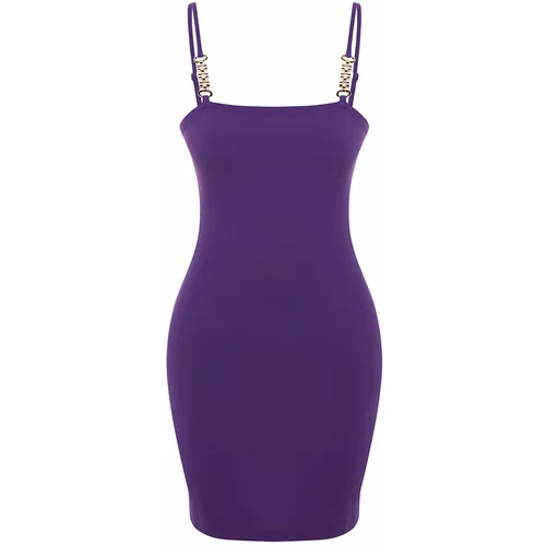 Trendyol Purple Form-fitting Elegant Evening Dress with Knitted Accessories