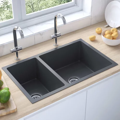 vidaXL kuhinjski sudoper crni od nehrđajućeg čelika