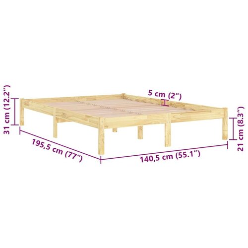 VidaXL Okvir za krevet od masivne borovine 135 x 190 cm UK bračni Slike