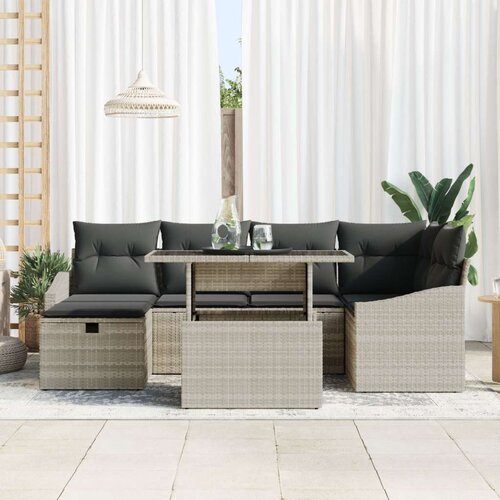  Set od 7 vrtnih sofa s jastučićima svijetlo sivi poli ratan Slike