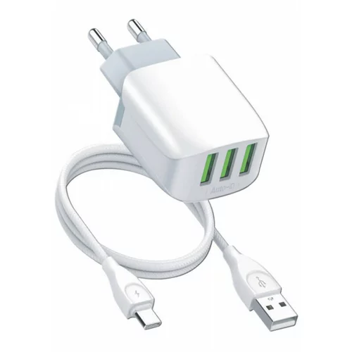 Moye voltaic usb charger 3 ports 5V/3.4A 17W white + usb c cable
