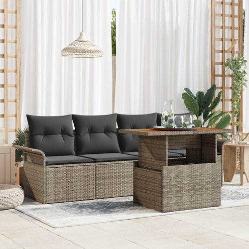 vidaXL 5-delni vrtni kavč s blazino sivo poly ratan acacia Cene