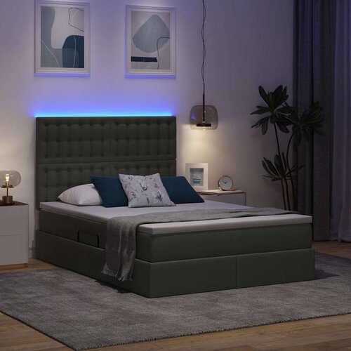  LED krevet za pohranu s madracem Tamnosiva 140 x 190 cm Tkanina Slike