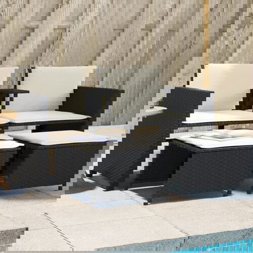  The Living Store Vrtni kavč dvosed z mizico in stolčki črn poli ratan - Vrtni Kavč, (21470741) Cene