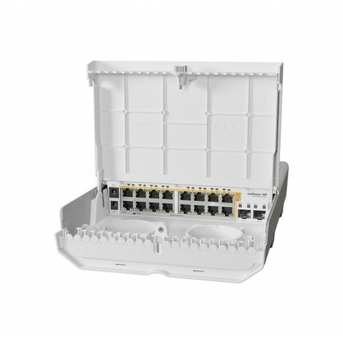 MikroTik netpower 16P outdoor poe svič 16 x gigabit lan 802.3af/at + 2 x sfp+ slota, cpu 800MHz, 256MB ram, vpn ruter/ firewall/ bandwith manager, dualboot switchos / routeros L5 (bez adaptera za napajanje!) Cene