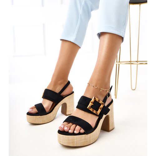 D/CEO Black block-heeled sandals adorned with a buckle Elevira Slike